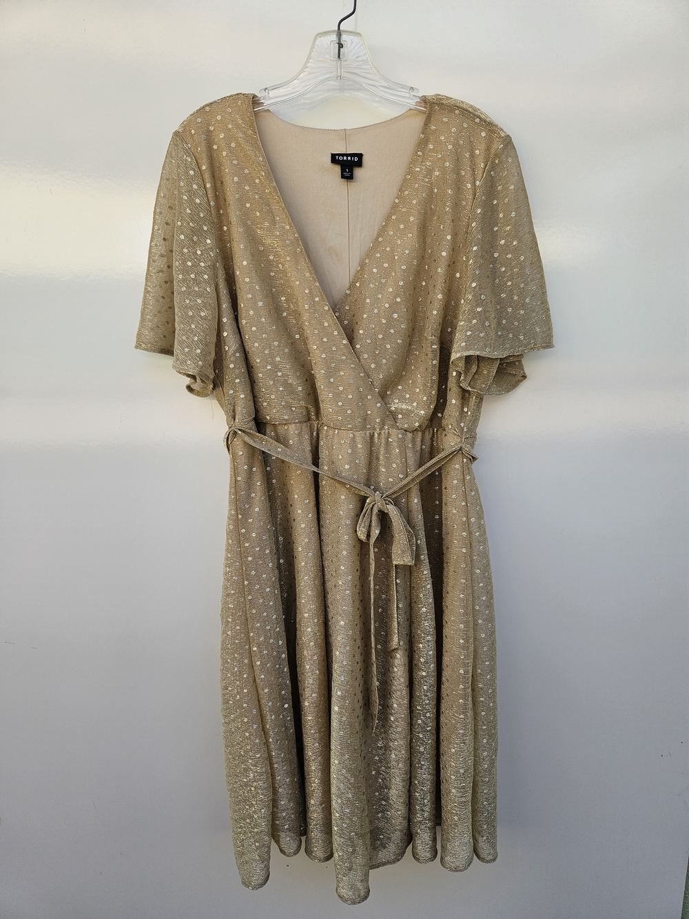 Torrid Gold Polka Dot Wrap Midi Dress Size 1